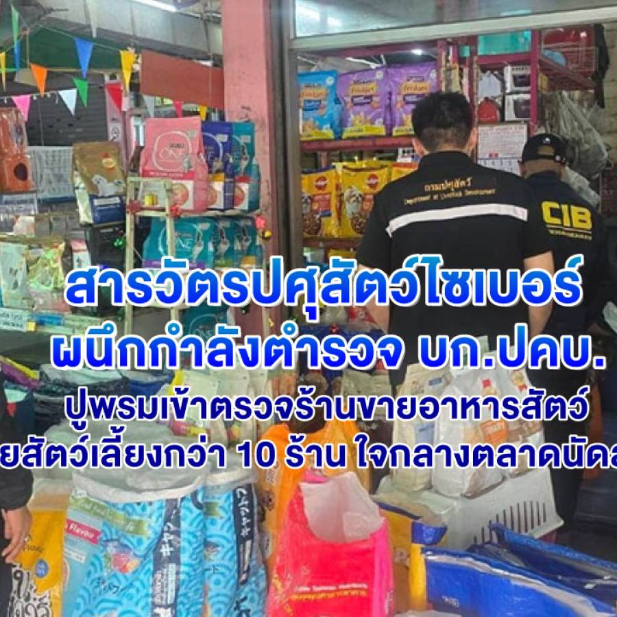สารวัตรปศุสัตว์ไซเบอร์ ผนึกกำลังตำรวจ บก.ปคบ. ปูพรมเข้าตรวจร้านขายอาหารสัตว์และร้านขายสัตว์เลี้ยงกว่า 10 ร้าน ใจกลางตลาดนัดสนามหลวง 2
